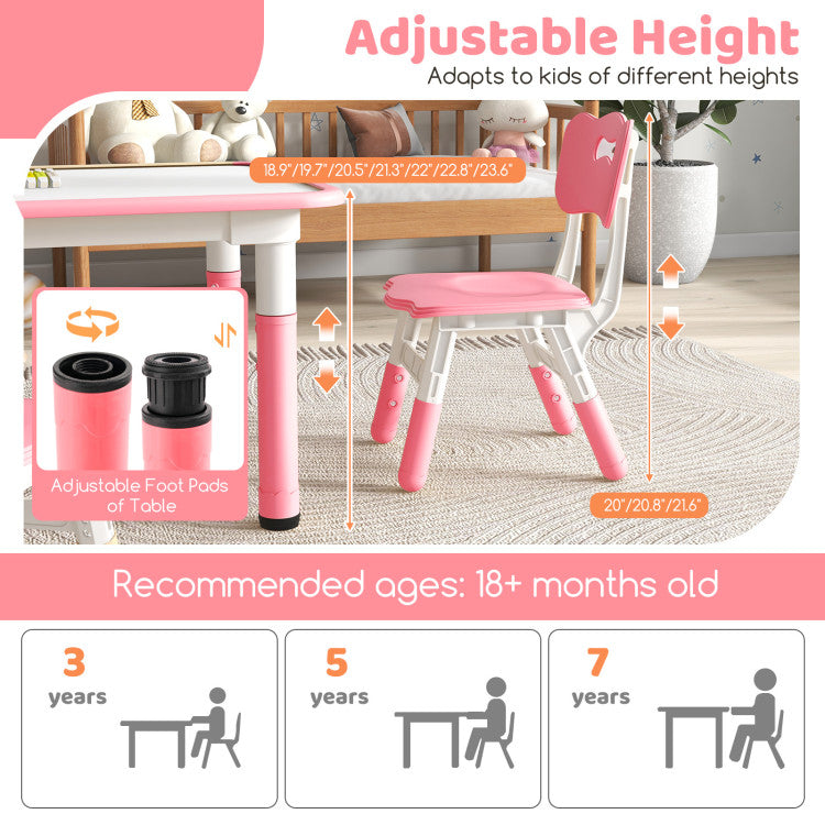 4-Person Adjustable Height Kids Table and Chairs Set for Bedroom and Kindergartens