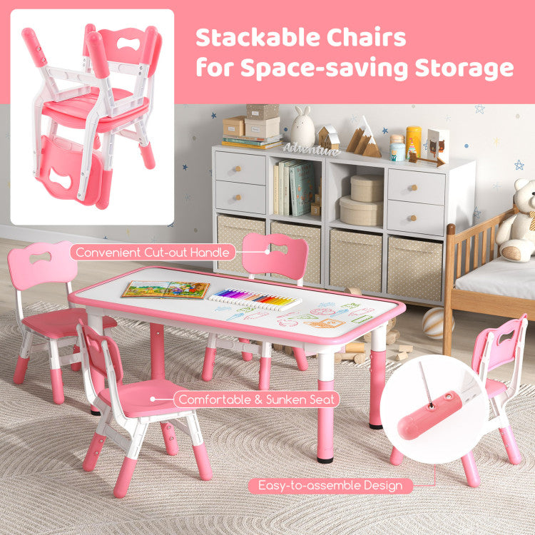 4-Person Adjustable Height Kids Table and Chairs Set for Bedroom and Kindergartens