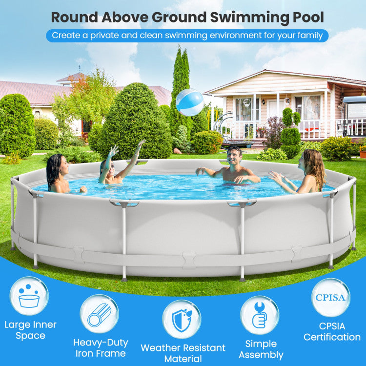 4-Person 12-Inch Round Above-Ground Swimming Pool with Pool Cover