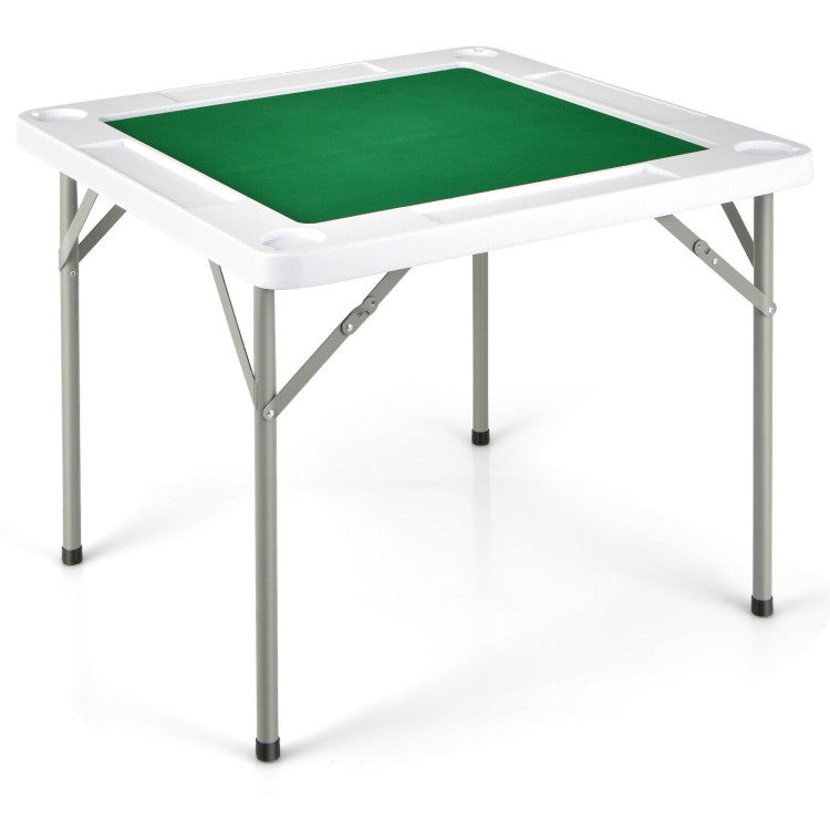 4-Player Folding Mahjong Game Table with Cup Holder and Chip Tray