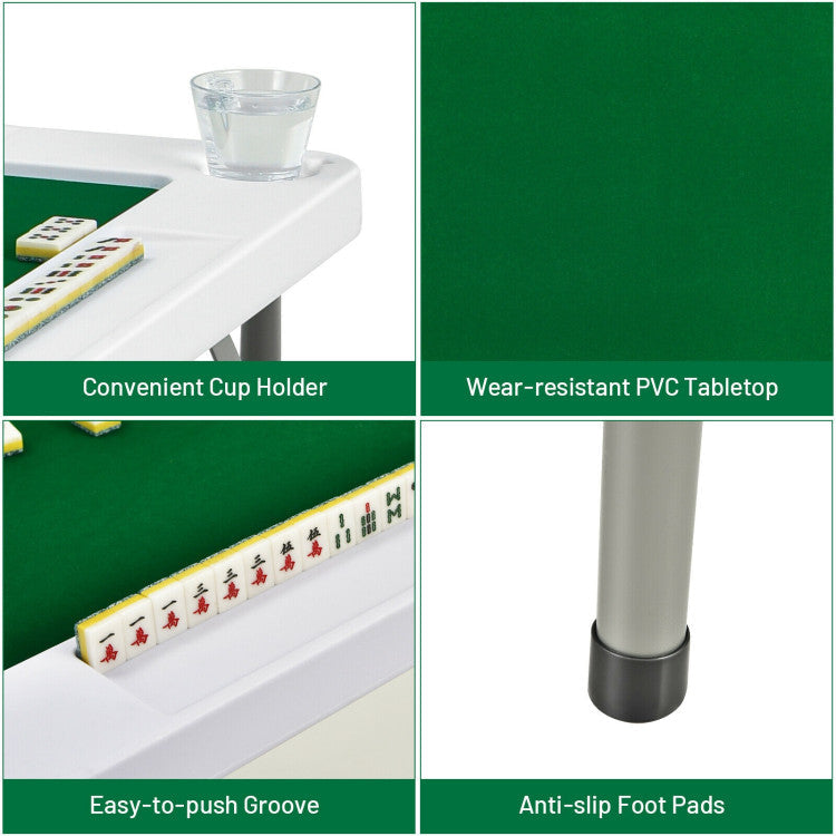 4-Player Folding Mahjong Game Table with Cup Holder and Chip Tray