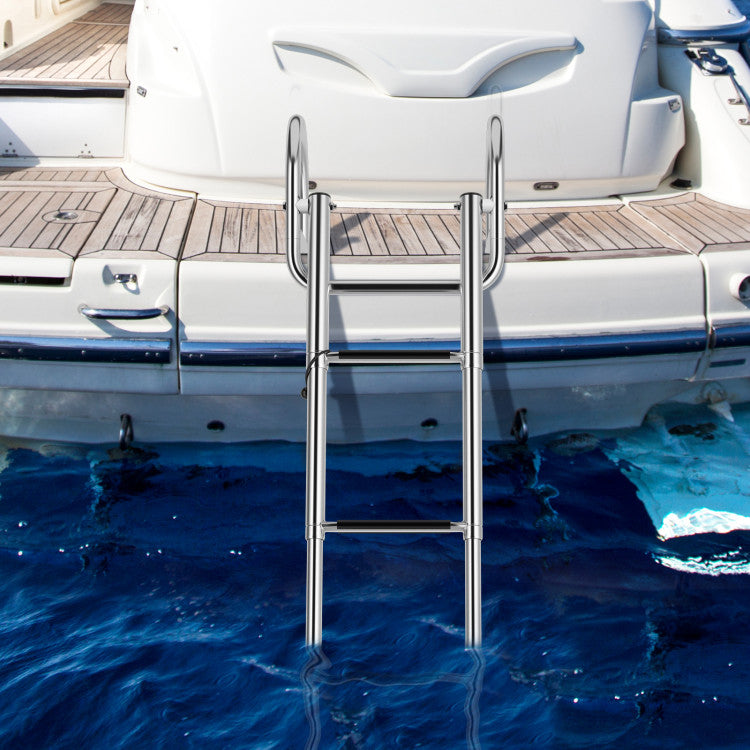 4-Step Pontoon Boat Ladder Folding Swimming Ladder for Poolside and Docks