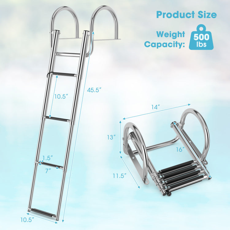 4-Step Pontoon Boat Ladder Folding Swimming Ladder for Poolside and Docks