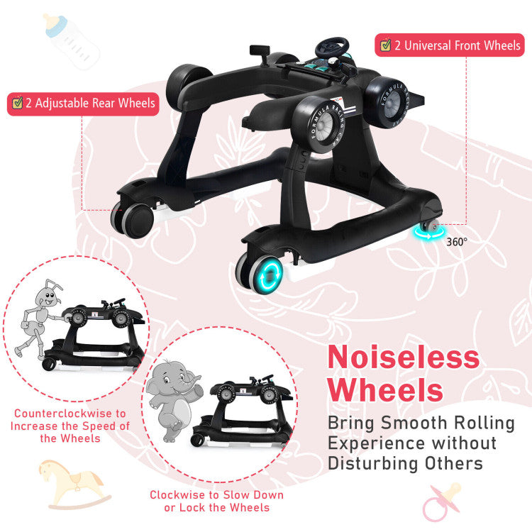 4-in-1 Folding Baby Stroller Baby Walker with Adjustable Height