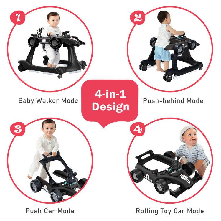 4-in-1 Folding Baby Stroller Baby Walker with Adjustable Height