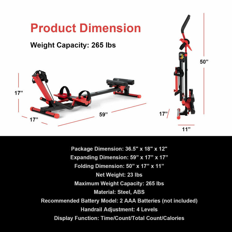 4-in-1 Folding Rowing Machine Workout with Adjustable Intensity & Angles for Home Gym