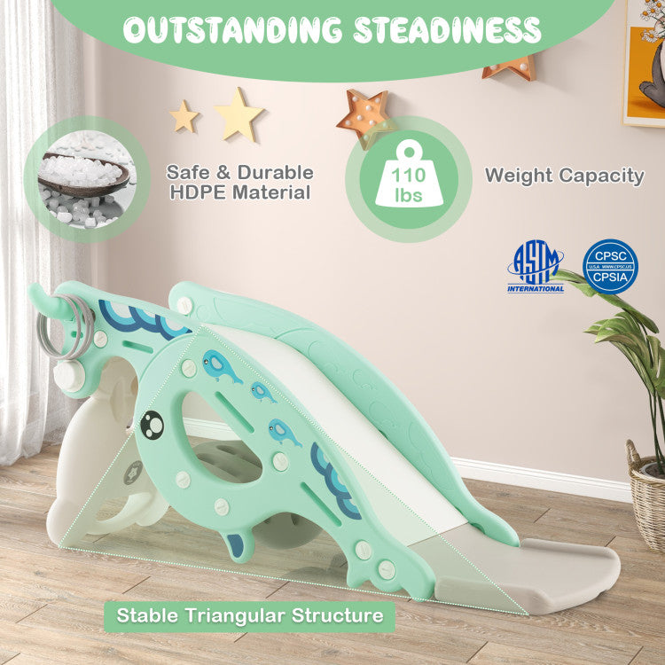 4-in-1 Kids Slide Rocking Horse with Basketball and Ring Toss for Indoor and Outdoor