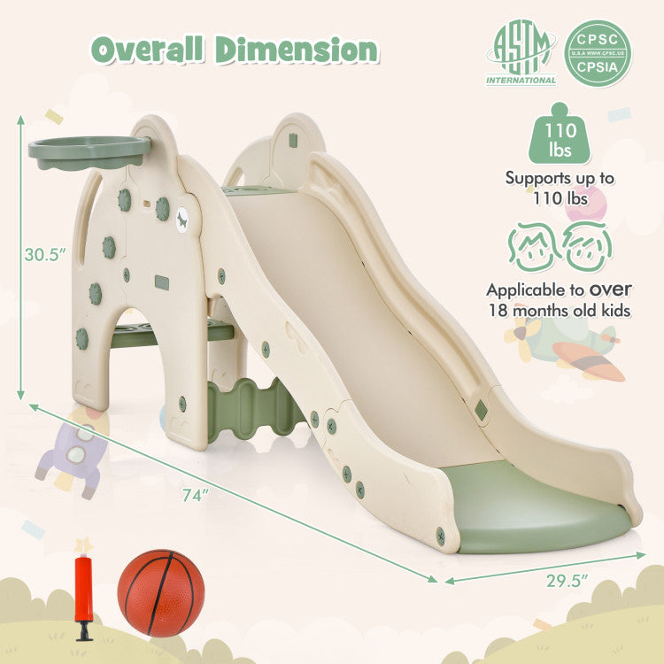 4-in-1 Toddler Kids Play Slide with Cute Elephant Shape