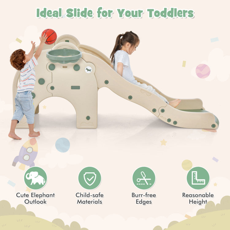 4-in-1 Toddler Kids Play Slide with Cute Elephant Shape