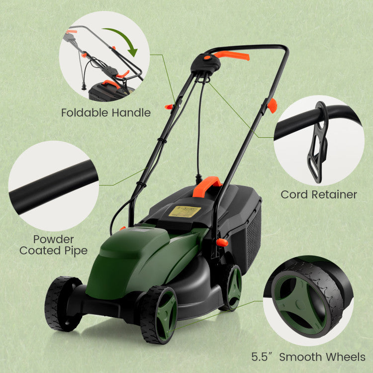 4015 Rpm Electric Corded Lawn Mower with Collection Box and 3 Adjustable Height