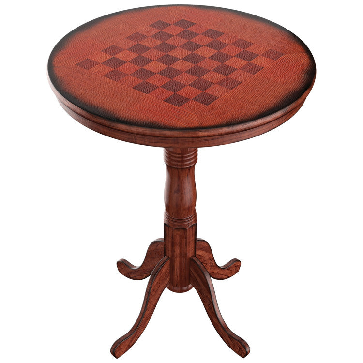 42 Inch Wooden Round Pub Table Coffee Table with Chessboard