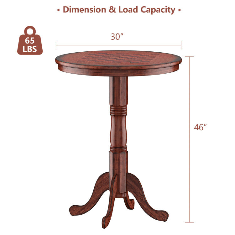 42 Inch Wooden Round Pub Table Coffee Table with Chessboard