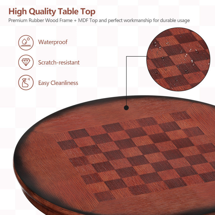 42 Inch Wooden Round Pub Table Coffee Table with Chessboard