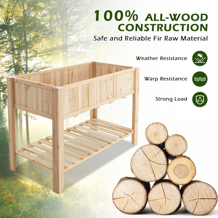 47 Inch 2-Tier Wooden Raised Garden Bed with Bottom Shelf and Bed Liner