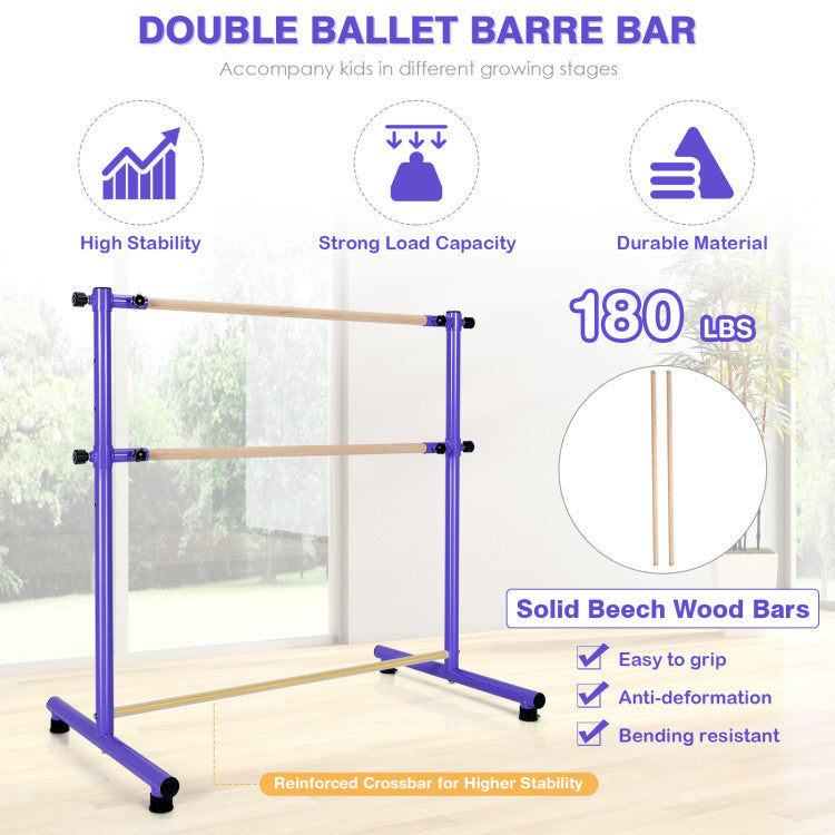 47 Inch 5 Adjustable Heights Double Ballet Barre with Anti-Slip Footpads
