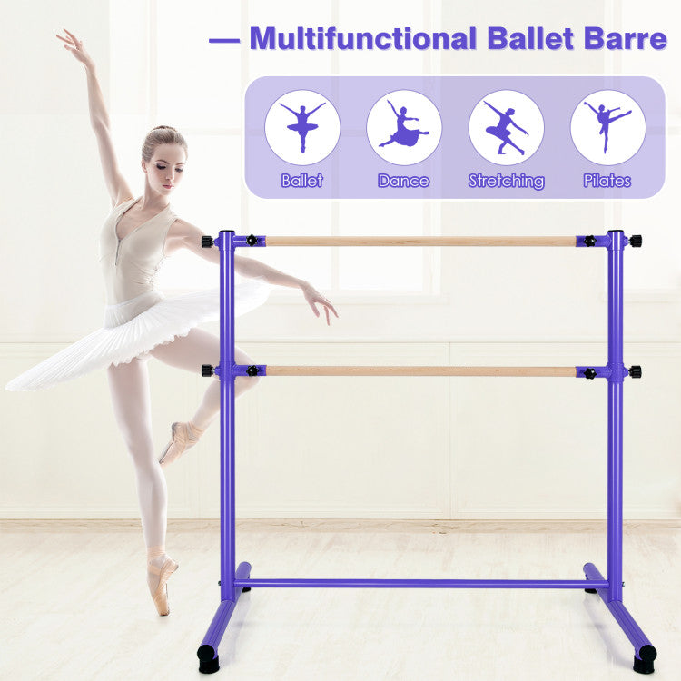 47 Inch 5 Adjustable Heights Double Ballet Barre with Anti-Slip Footpads
