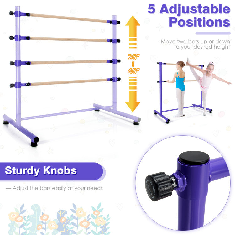 47 Inch 5 Adjustable Heights Double Ballet Barre with Anti-Slip Footpads