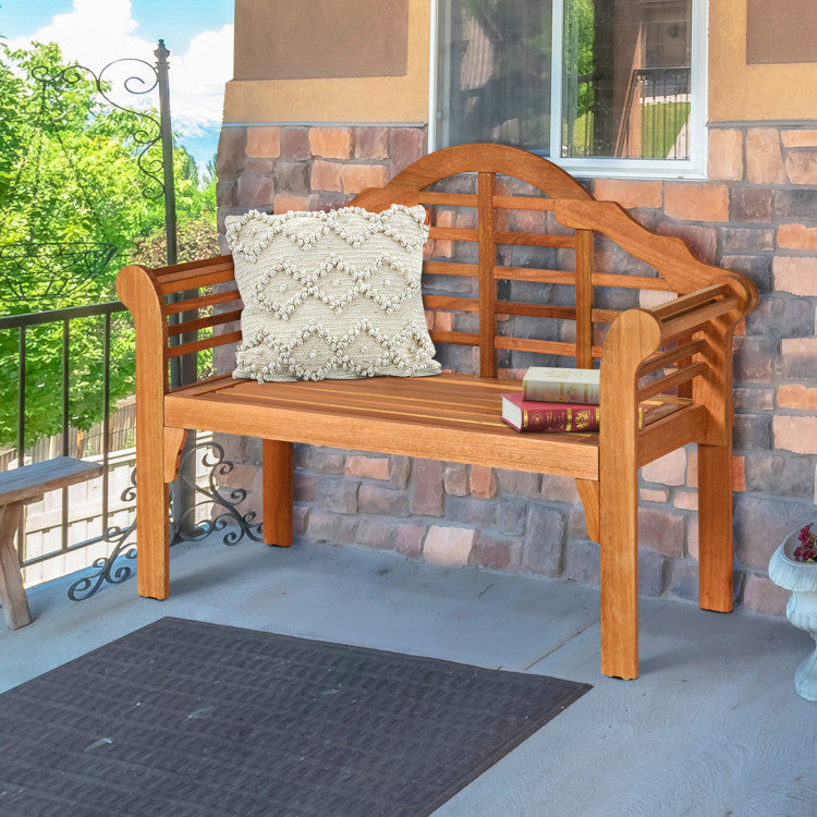 49 Inch 2-Seat Eucalyptus Wood Outdoor Folding Bench for Patio Garden