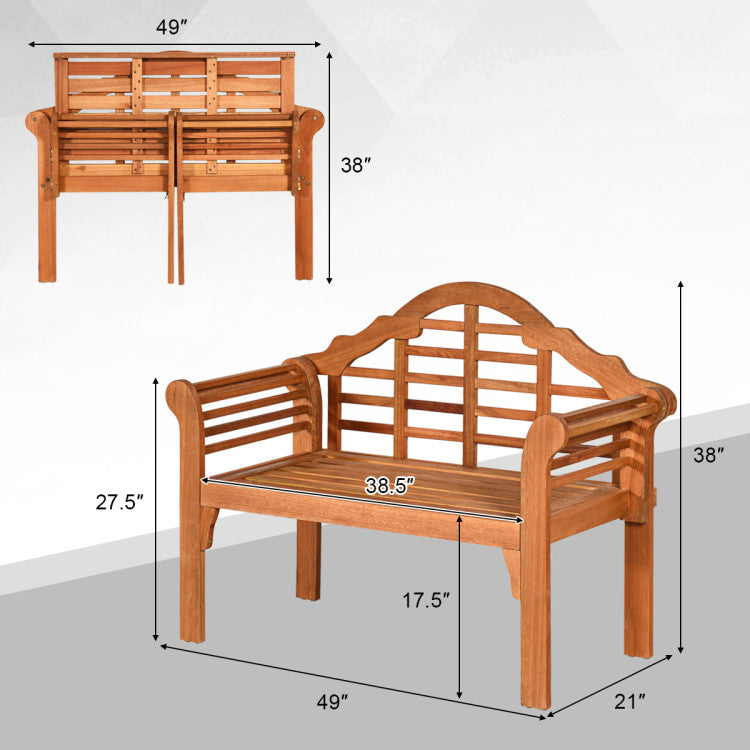 49 Inch 2-Seat Eucalyptus Wood Outdoor Folding Bench for Patio Garden