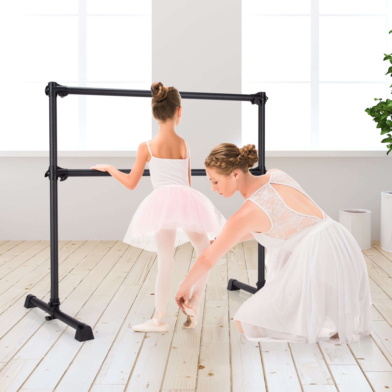 4 Feet Anti-slip Double Ballet Barre Bar with Adjustable Height