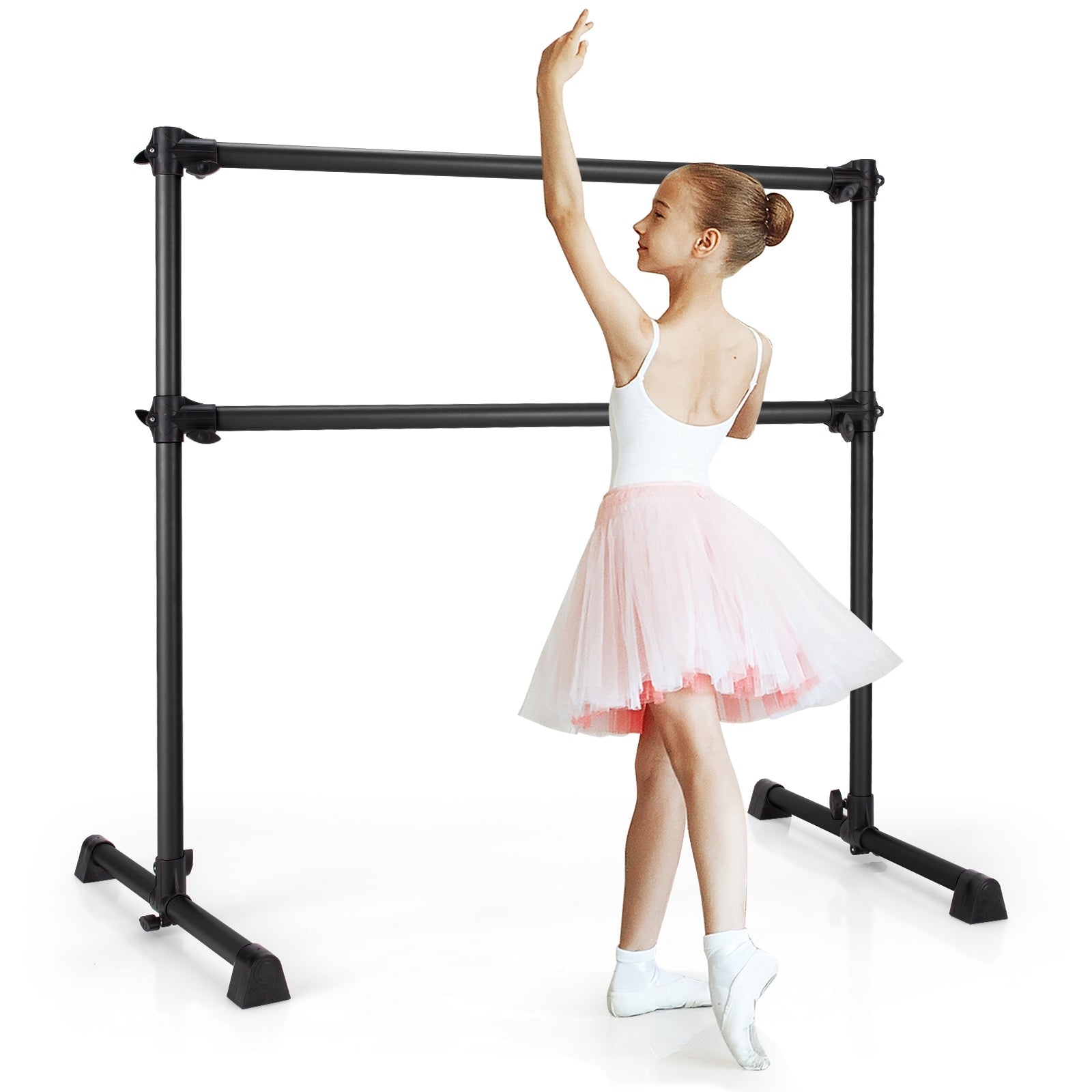 4 Feet Anti-slip Double Ballet Barre Bar with Adjustable Height