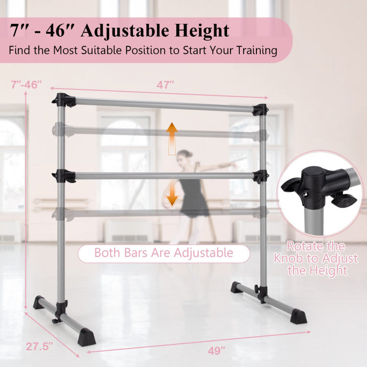 4 Feet Anti-slip Double Ballet Barre Bar with Adjustable Height