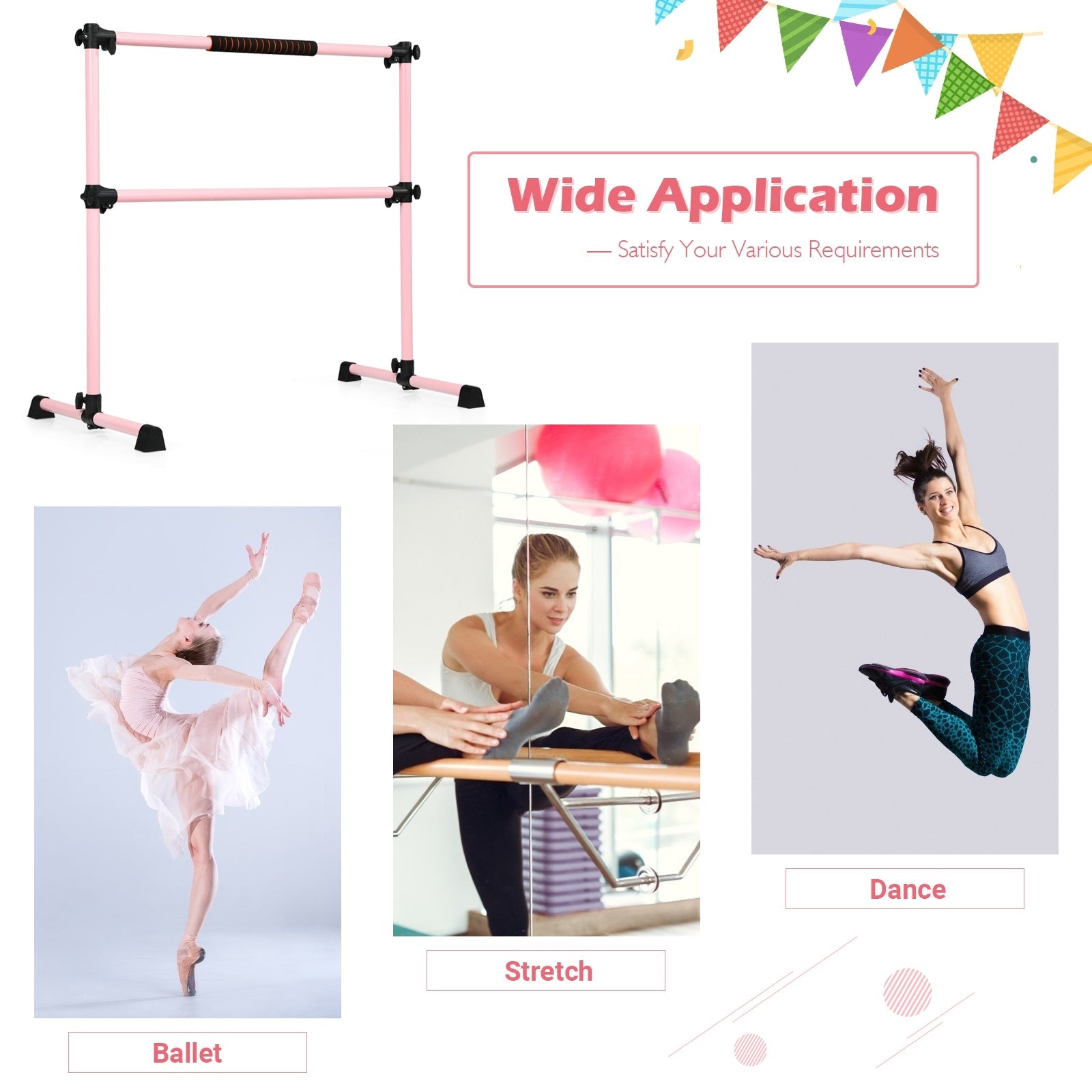 4 Feet Ballet Barre with 6-Level Adjustable Height for Home and Dance Studio