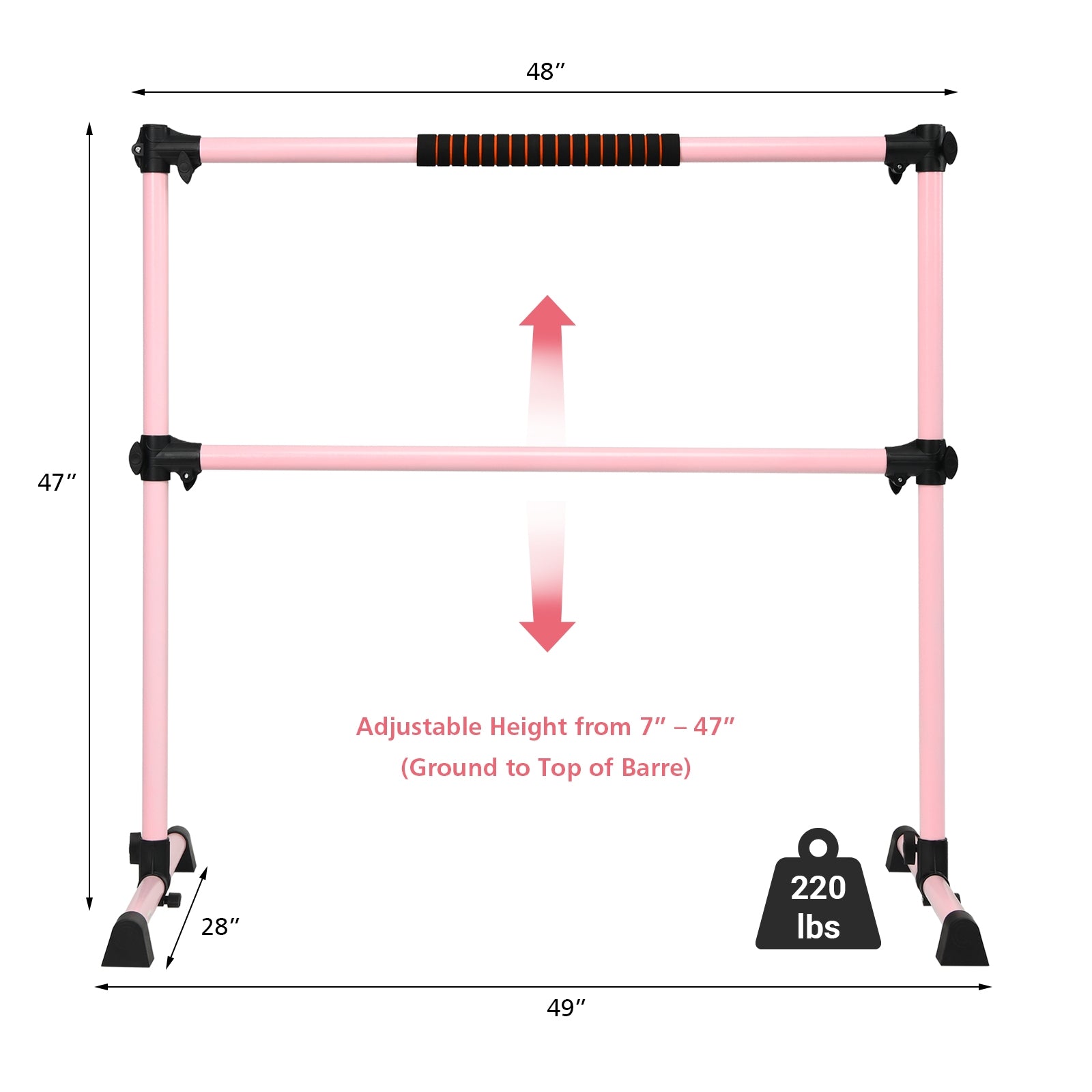 4 Feet Ballet Barre with 6-Level Adjustable Height for Home and Dance Studio