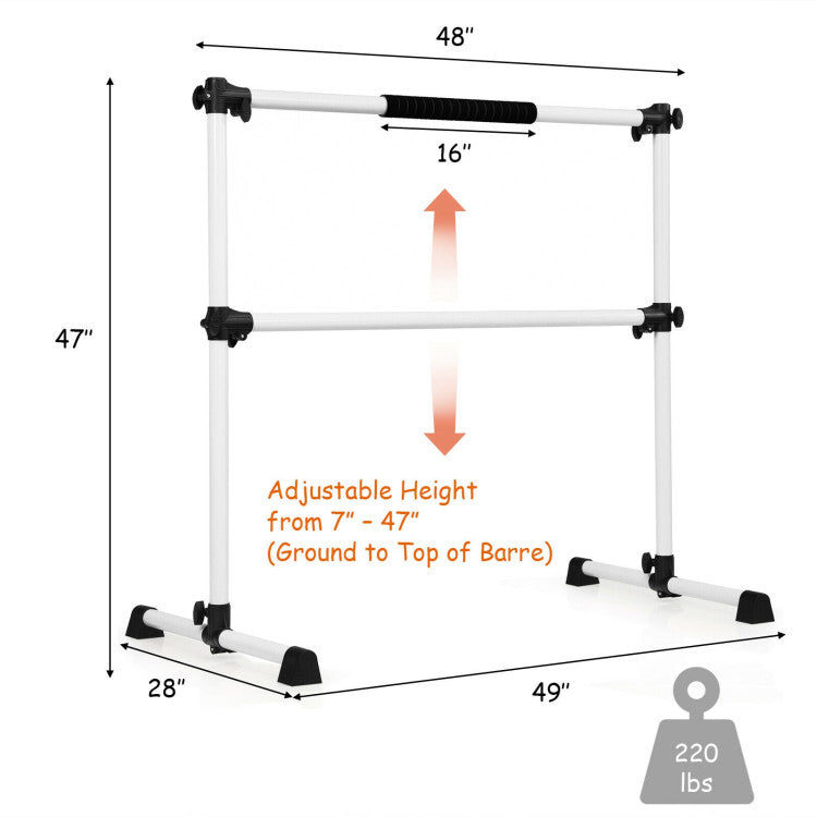 4 Feet Ballet Barre with 6-Level Adjustable Height for Home and Dance Studio