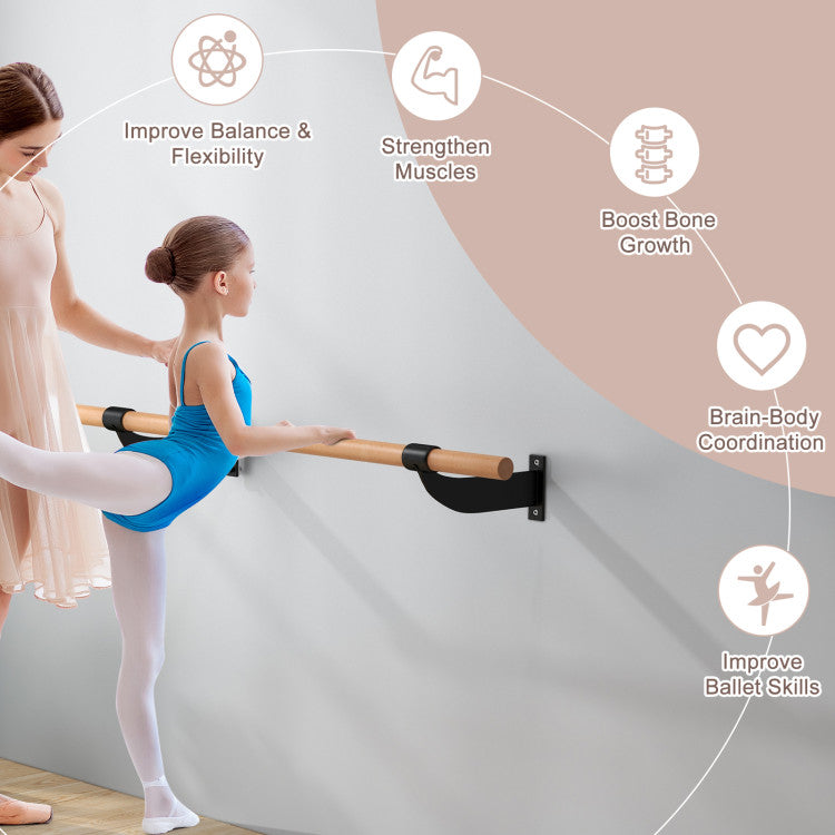 4 Feet Wall-Mounted Yoga Ballet Barre for Beginners and Dancers