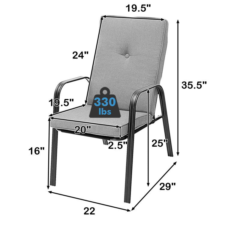 4 Patio Dining Stackable Chairs Set with High-Back Cushions