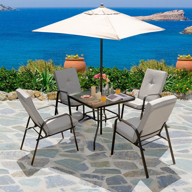 4 Patio Dining Stackable Chairs Set with High-Back Cushions