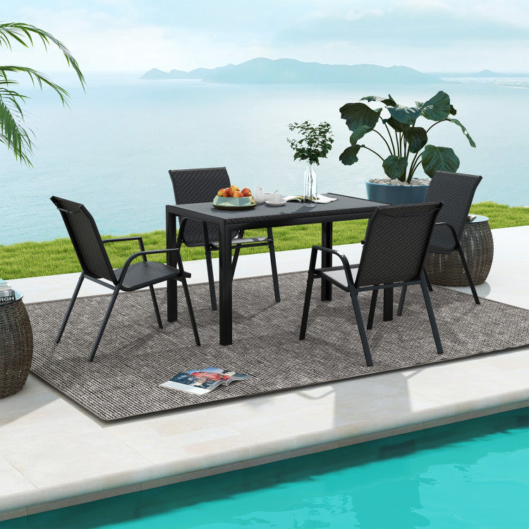 4 Piece Patio Rattan Dining Chairs with Wicker Woven Seat and Back for Backyard