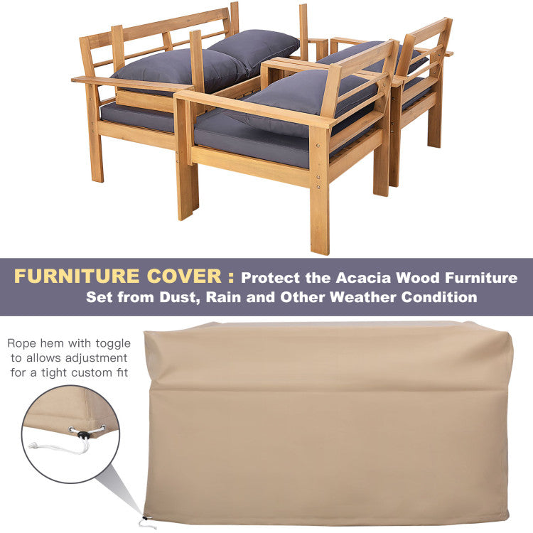 4 Pieces Acacia Wood Chat Set with Water Resistant Cushions for Pool & Outdoor Patio