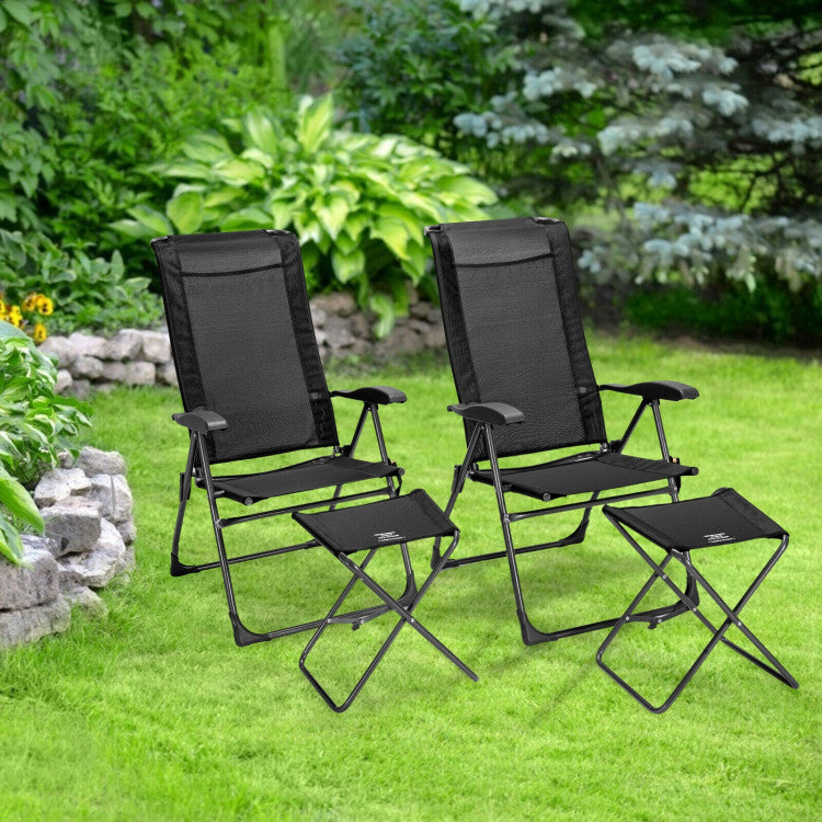 4 Pieces Patio Adjustable Back Folding Dining Chair Set with Ottoman