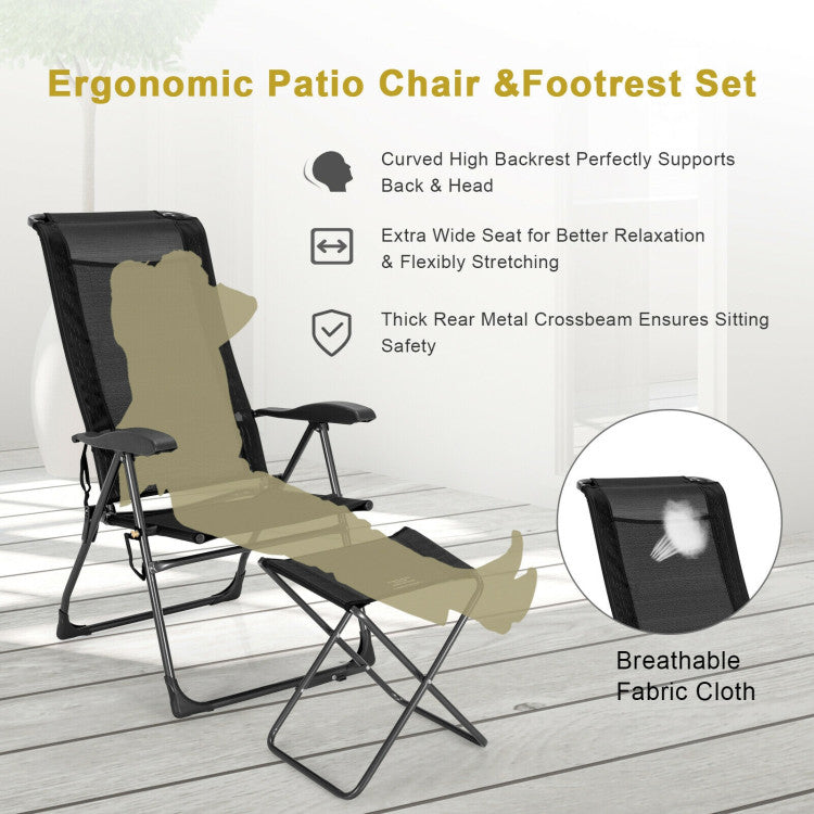 4 Pieces Patio Adjustable Back Folding Dining Chair Set with Ottoman