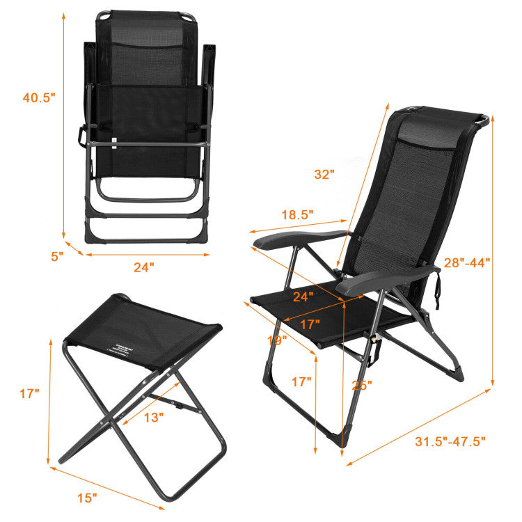 4 Pieces Patio Adjustable Back Folding Dining Chair Set with Ottoman
