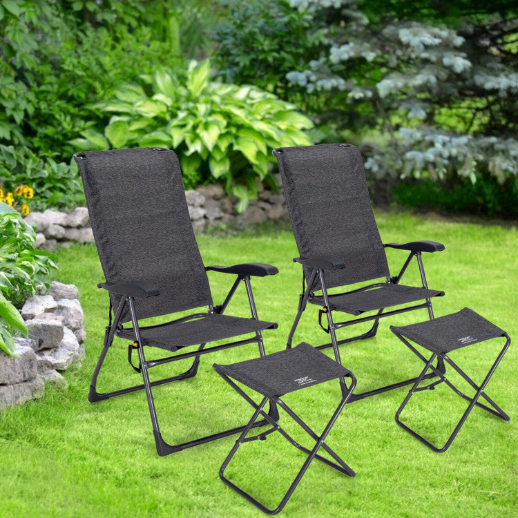 4 Pieces Patio Adjustable Back Folding Dining Chair Set with Ottoman