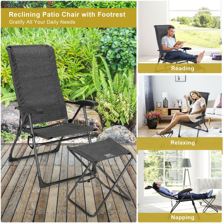 4 Pieces Patio Adjustable Back Folding Dining Chair Set with Ottoman