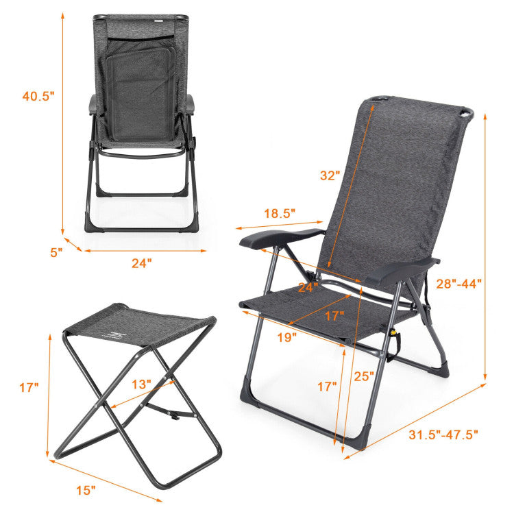 4 Pieces Patio Adjustable Back Folding Dining Chair Set with Ottoman