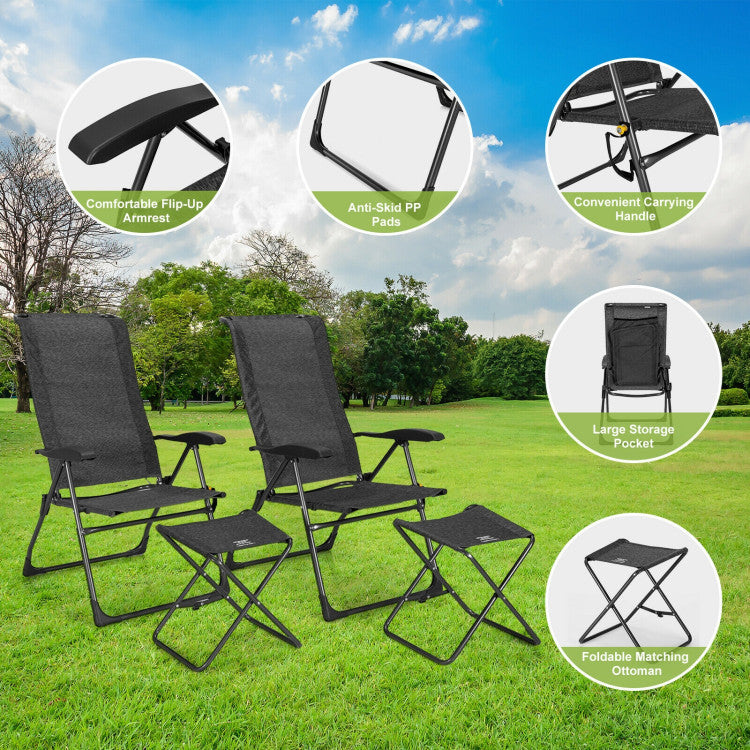 4 Pieces Patio Adjustable Back Folding Dining Chair Set with Ottoman