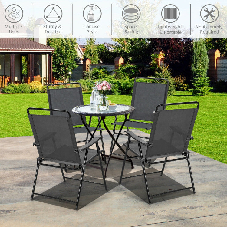 4 Pieces Patio Portable Outdoor Folding Chair with Armrest