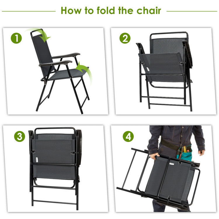 4 Pieces Patio Portable Outdoor Folding Chair with Armrest