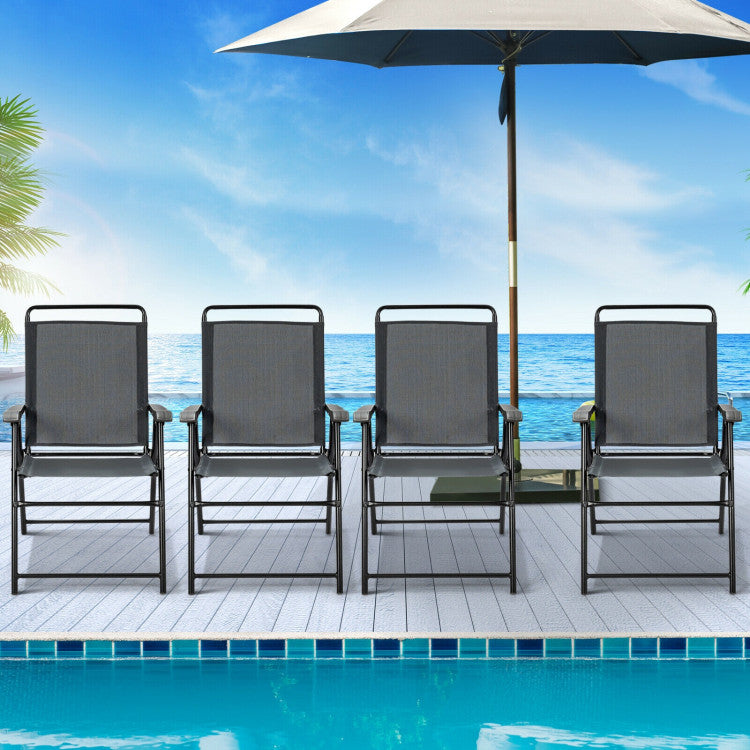 4 Pieces Patio Portable Outdoor Folding Chair with Armrest