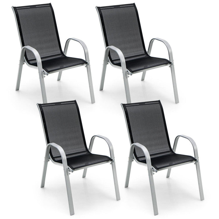 4 Pieces Stackable Outdoor Patio Dining Chairs Set with Armrests