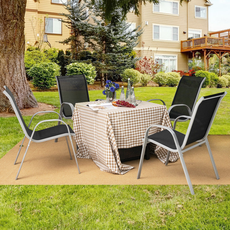 4 Pieces Stackable Outdoor Patio Dining Chairs Set with Armrests