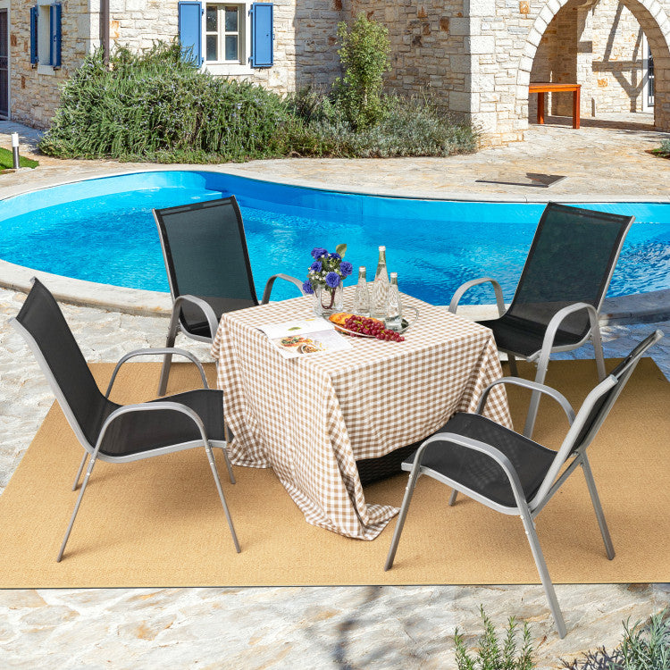 4 Pieces Stackable Outdoor Patio Dining Chairs Set with Armrests