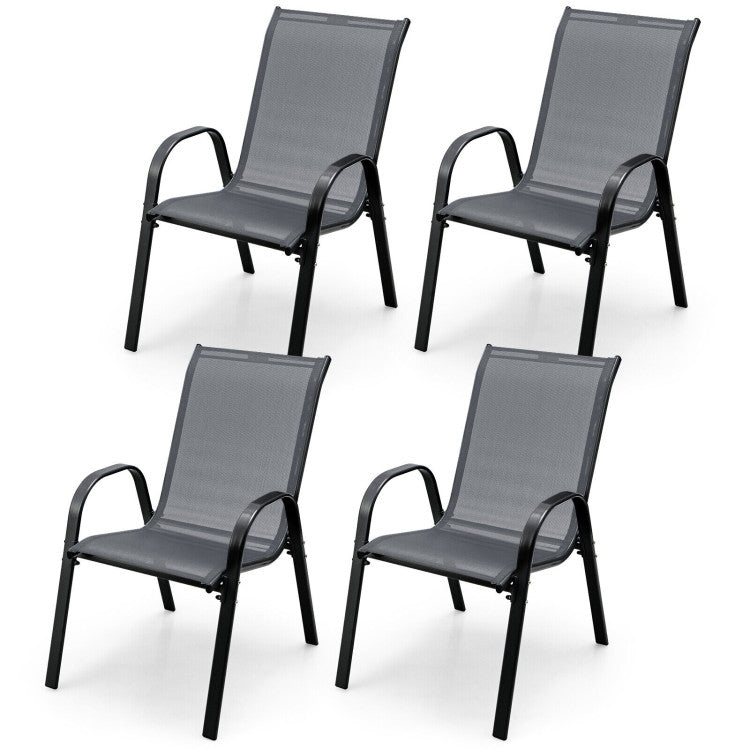 4 Pieces Stackable Outdoor Patio Dining Chairs Set with Armrests