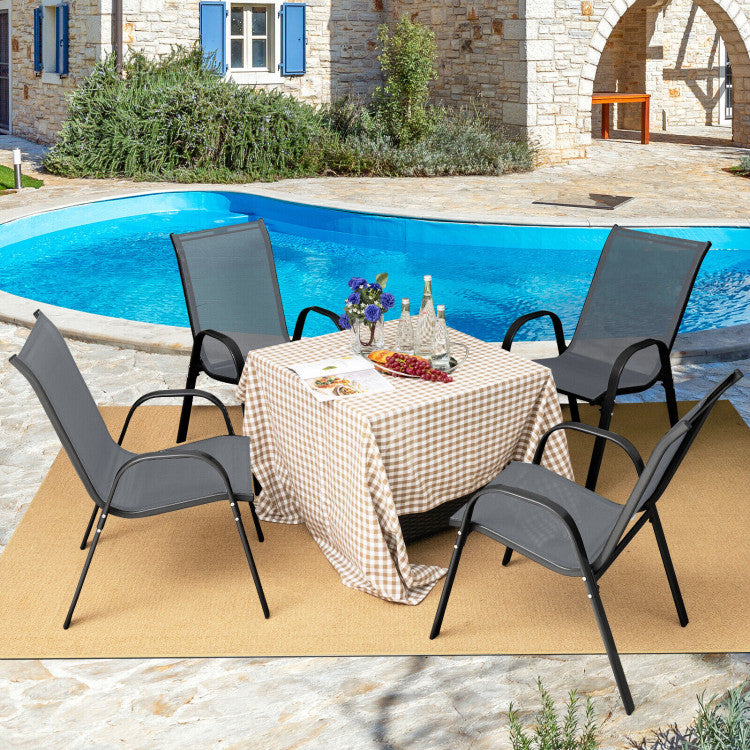 4 Pieces Stackable Outdoor Patio Dining Chairs Set with Armrests