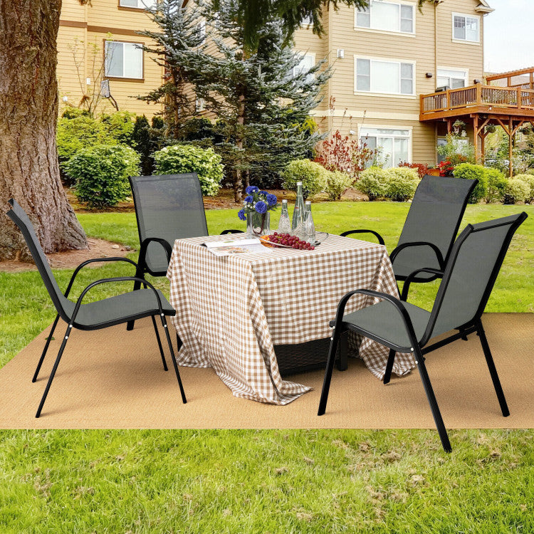 4 Pieces Stackable Outdoor Patio Dining Chairs Set with Armrests